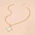 Abalone Cross Pendant Paperclip Chain Necklace - White