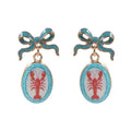 Bow Shell Print Square Frame Drop Earrings   Red,Turquoise