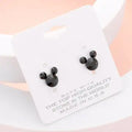 Mouse Character Stud Earrings - Jet Black
