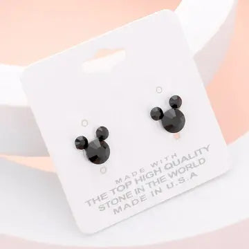 Mouse Character Stud Earrings - Jet Black