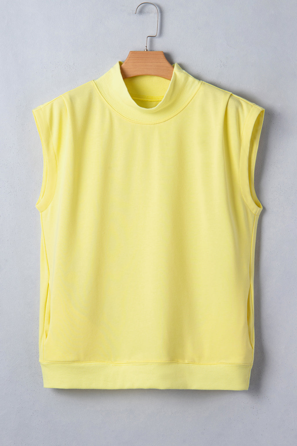 Yellow Solid Color High Neck Cap Sleeve Loose Top