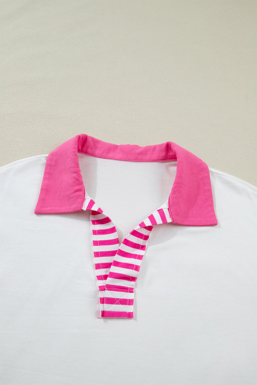 White Striped Color Block Patchwork Polo Collar Half Sleeve T Shirt