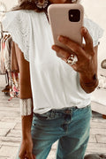 White Eyelet Crochet Splicing Short Sleeve Plus Size Tee