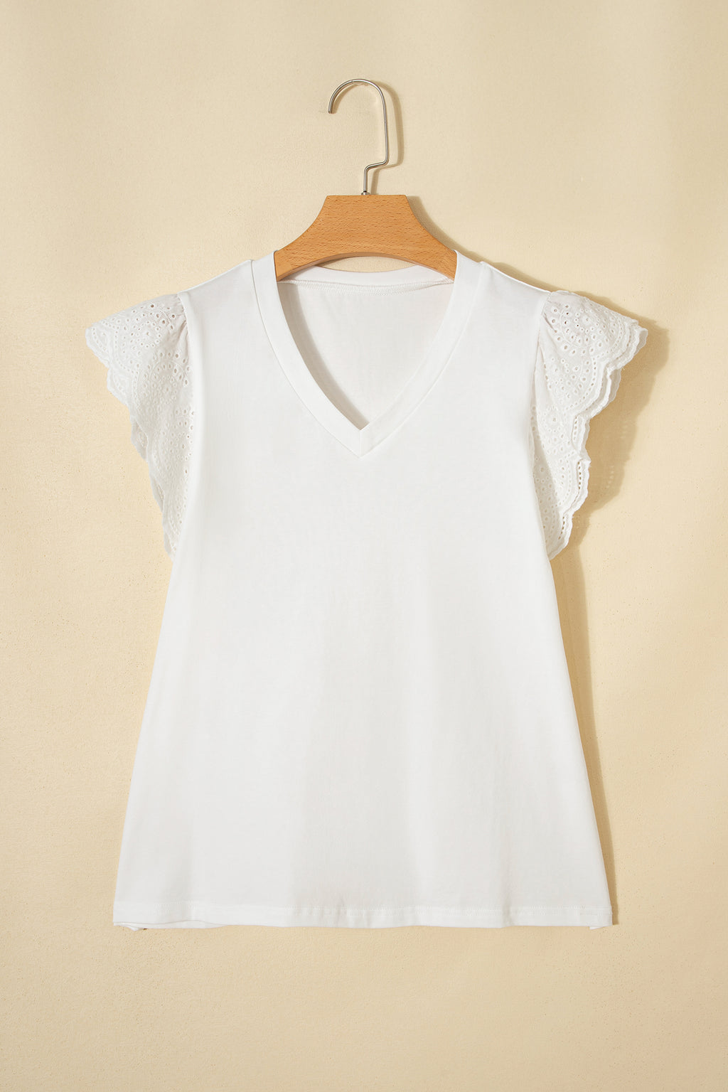 White Eyelet Crochet Splicing Short Sleeve Plus Size Tee