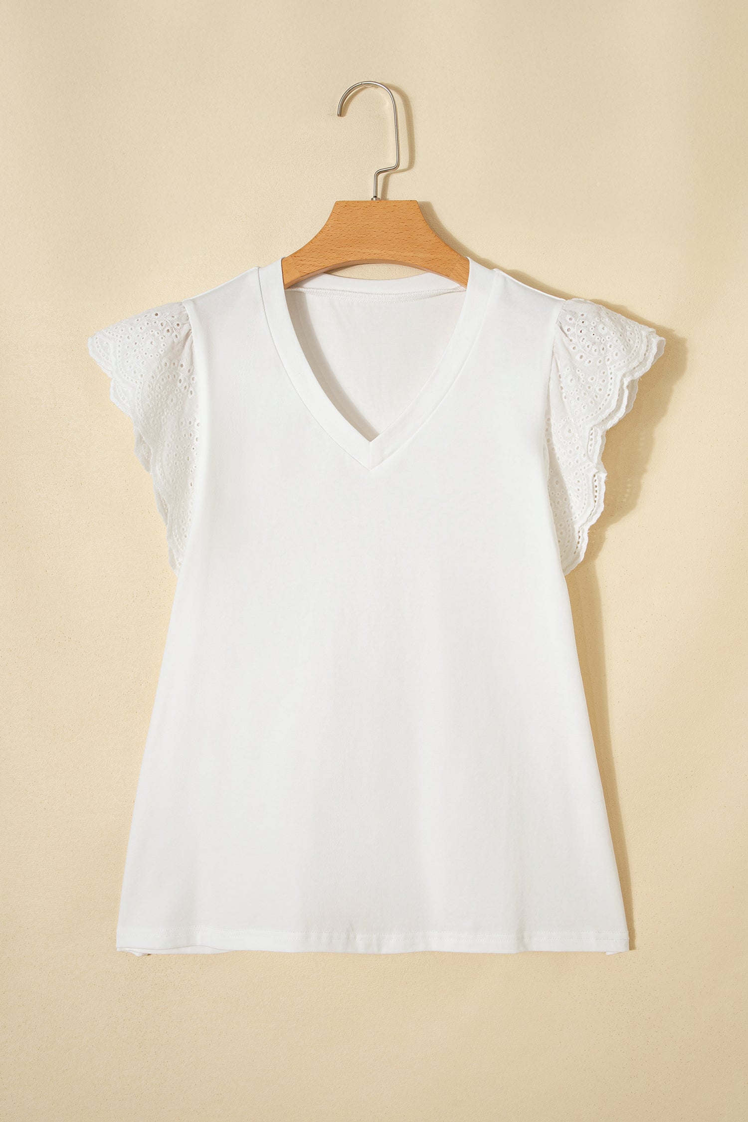 White Eyelet Crochet Splicing Short Sleeve Plus Size Tee