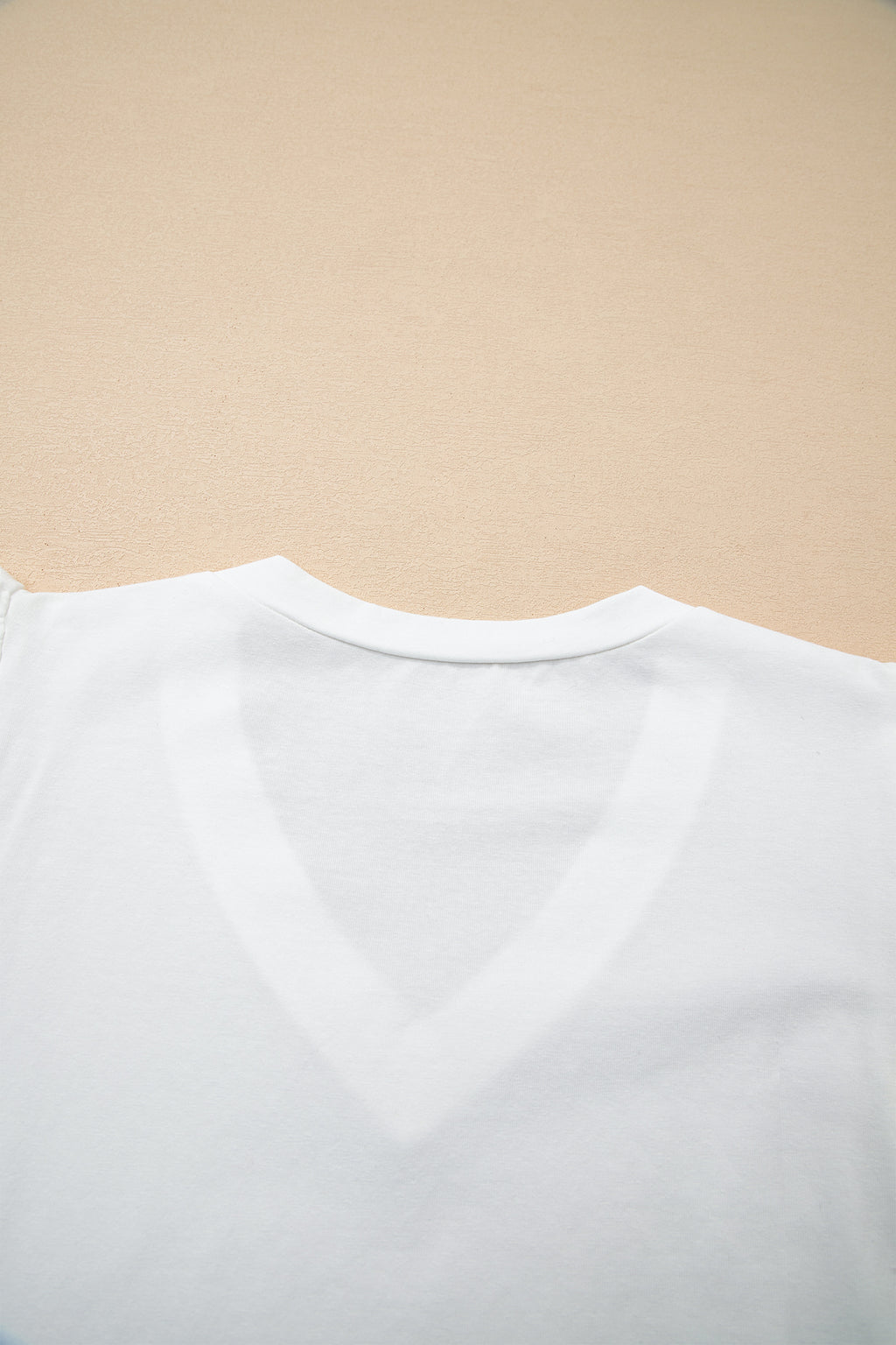 White Eyelet Crochet Splicing Short Sleeve Plus Size Tee