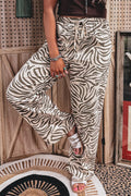 Western Print Zebra Pattern Elastic Waist Pocket Full-Length Pants