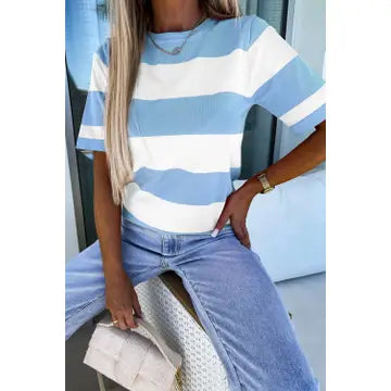 Fashion-W Colorblock Striped Knitted Summer T Shirt