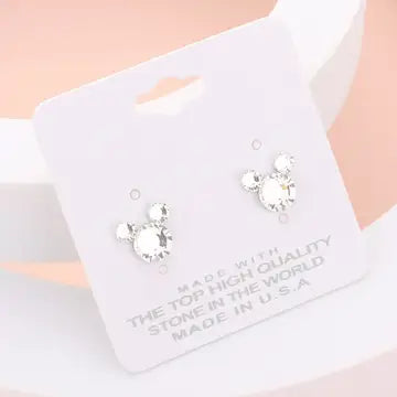 Mouse Character Stud Earrings   Clear