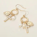 Cross Heart Pearl Charm Drop Dangle Earrings
