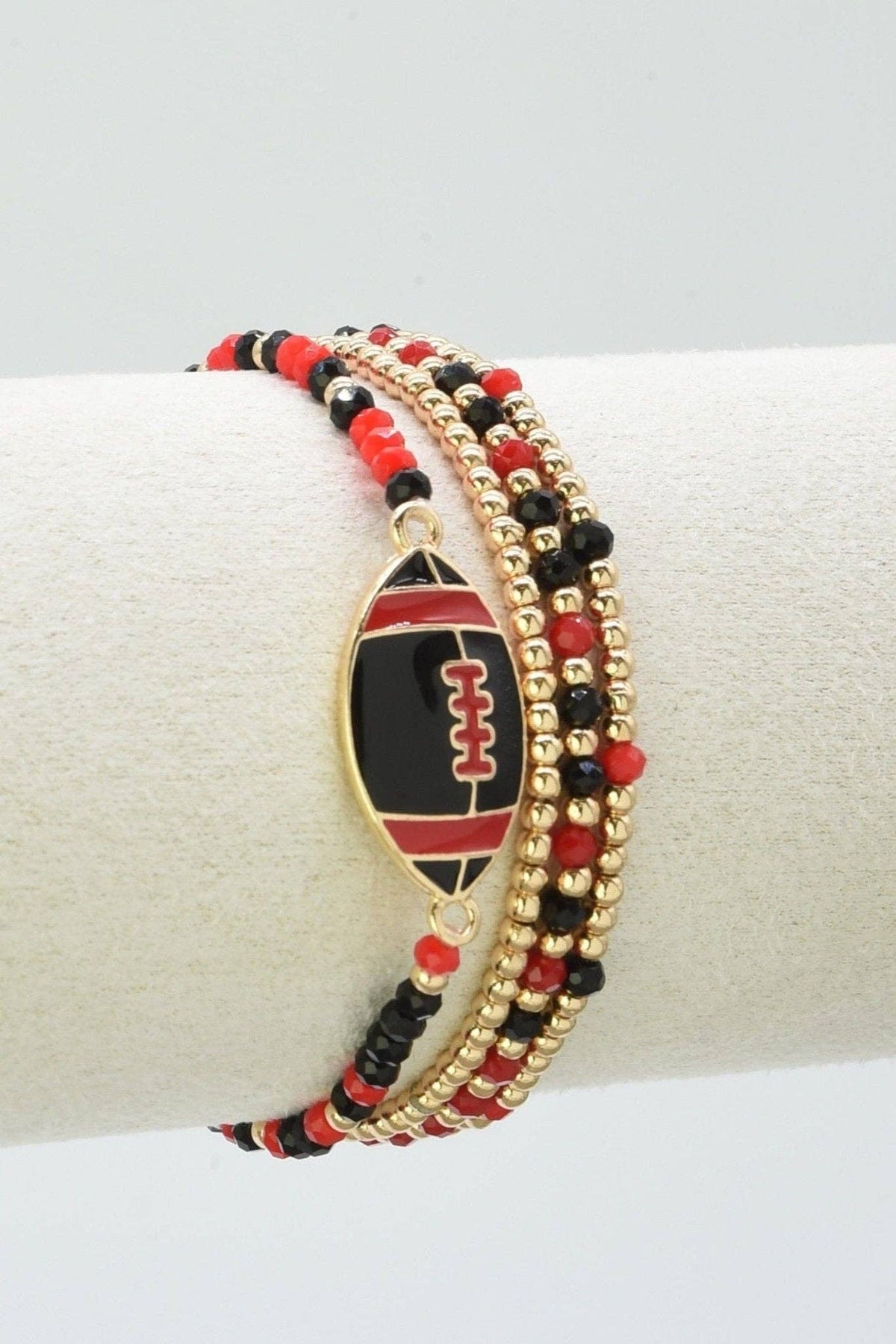 Gameday Beaded Football Charm Bracelet Set: Black Red
